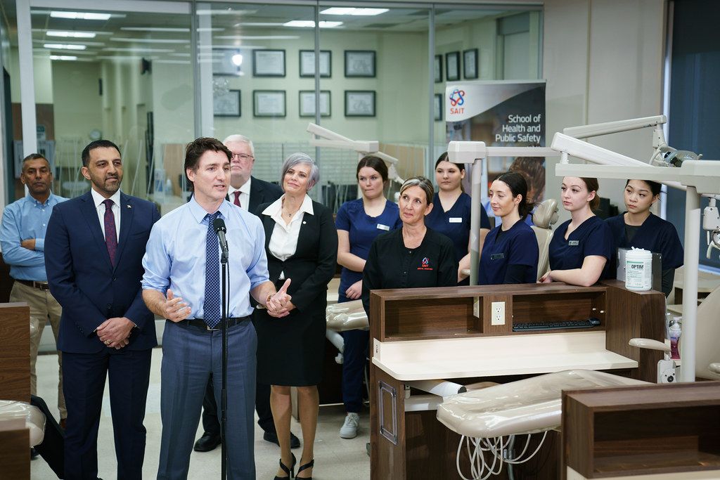 Prime Minister Justin Trudeau makes a dental care announcement in Calgary